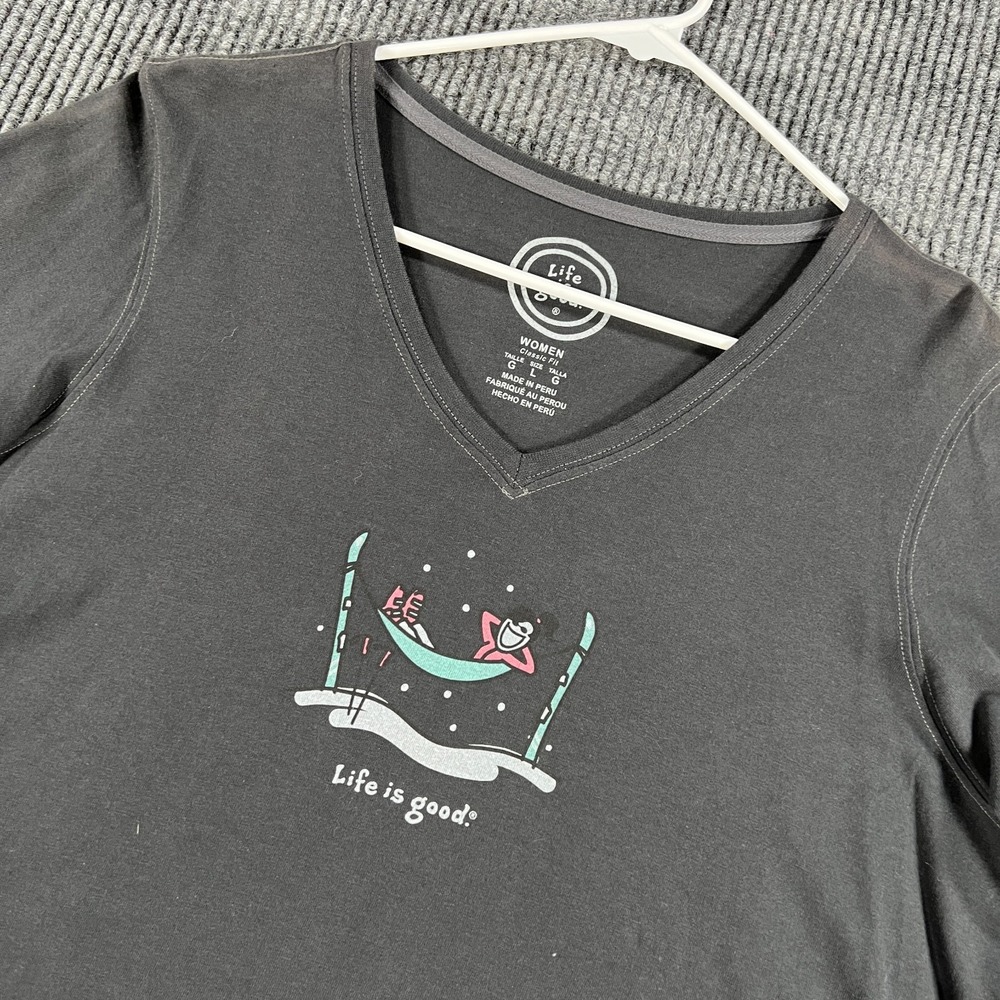 Life Is Good Long Sleeve Shirt Womens Large Black Ski Snow Winter Classic Fit